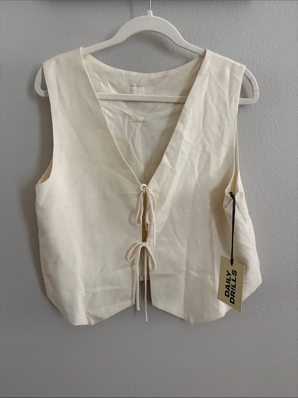 Daily Drills Cream Tie-Front Preppy Academia Linen-Blend Vest | M/L | NWT